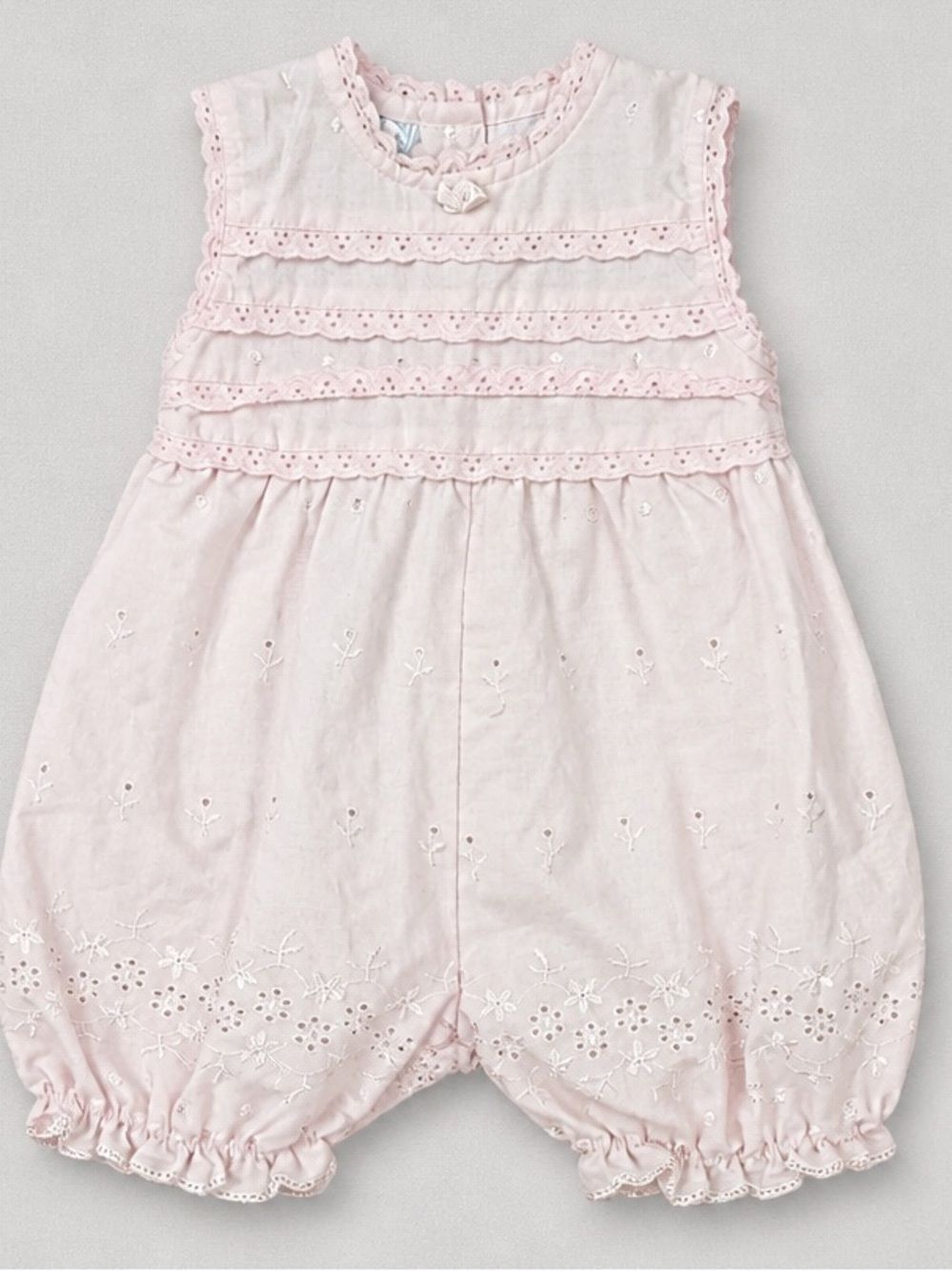 Baby Grand Pink eyelet bubble romper with ruffle accents size 9 months